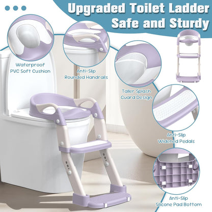 Potty Training Seat, Toddler Potty Training Toilet with Step Stool Ladder for Kids Boys Girls, 3 in 1 Foldable Toilet Seat Potty Chair with Urinals, Splash Guard, Handles, Anti-Slip Pad,Grey