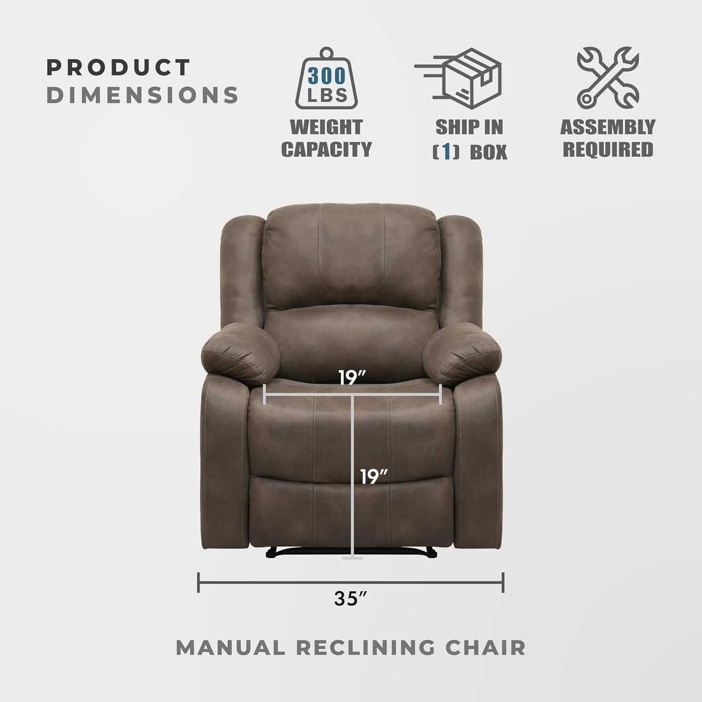 Lexicon Manual Glider Recliner Sofa Chair, Home Theater Seating, Wall Hugger Manual Reclining Nursery Chair for Bedroom/Living Room/Office/Apartment, Grey Chenille