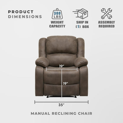 Lexicon Manual Glider Recliner Sofa Chair, Home Theater Seating, Wall Hugger Manual Reclining Nursery Chair for Bedroom/Living Room/Office/Apartment, Grey Chenille