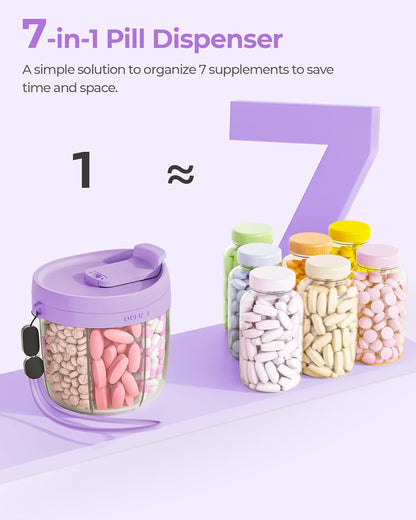 AMOOS Cute Pill Dispenser with 7 Compartments, Pill Bottle Organizer with Anti-Mix Design, Portable Pill Organizer for Travel with Wide Mouth for Easy Access, BPA-Free Patented Pill Container, Pink