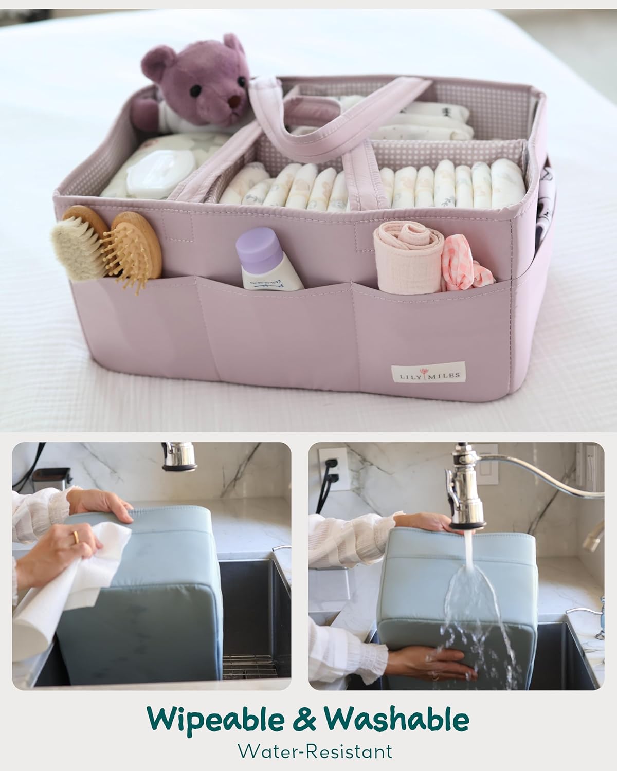 Lily Miles Baby Diaper Caddy Organizer - Large Tote Bag for Newborn essentials Boy or Girl - Baby Shower Basket - Nursery Must Haves - Registry Favorites - Newborn Caddie Car Organizer
