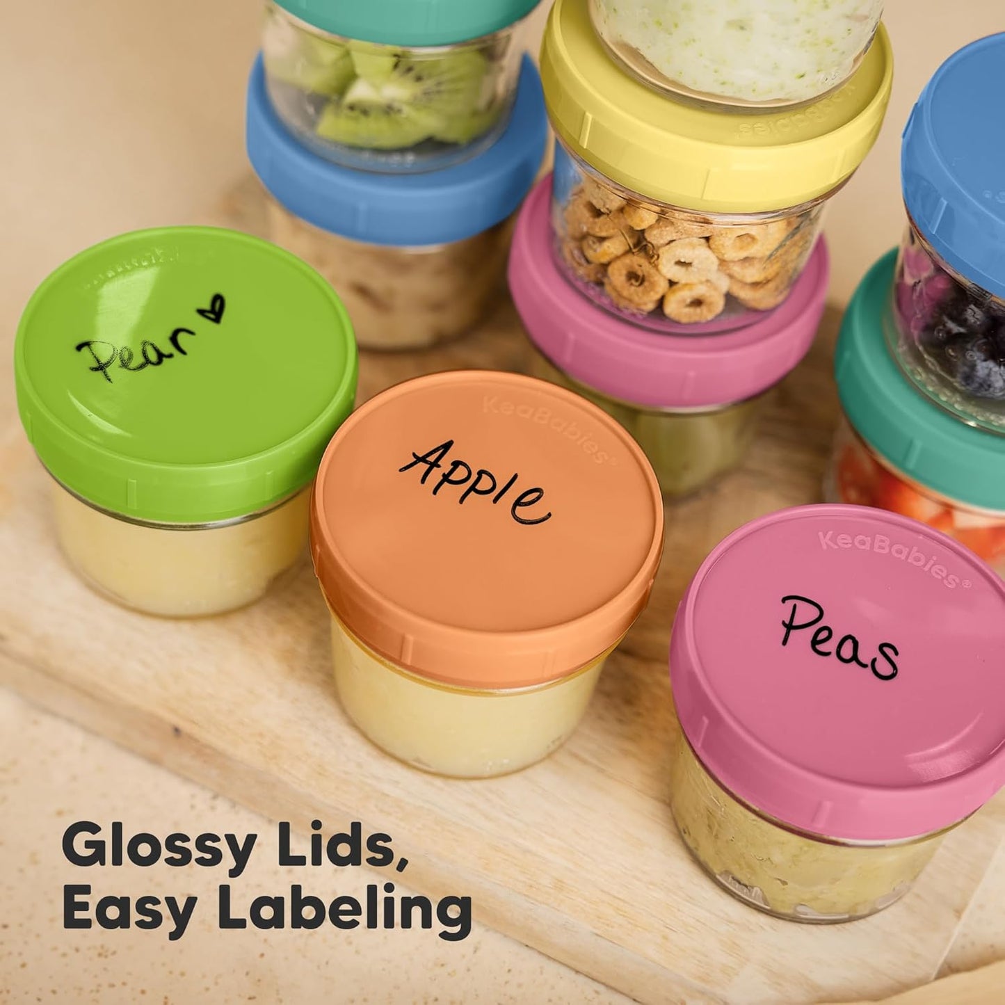 KeaBabies 12pk 4oz Glass Baby Food Containers with Lids - Leak-Proof, Microwavable Small Glass Jars, Baby Purees & Toddler Snack Storage Containers, BPA-Free, Dishwasher & Freezer Safe (Nord)