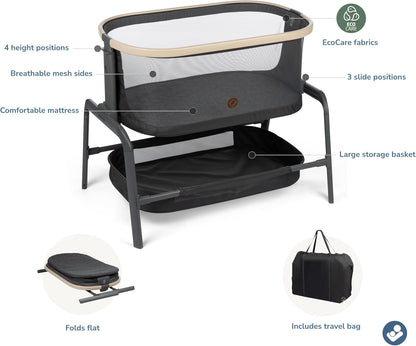 Maxi-Cosi Iora Baby Bassinets Bedside Sleeper, Portable Bassinet, Infant Bedside Sleeper Crib, Height Adjustable, Breathable Mesh, Large Storage Basket, Truffle