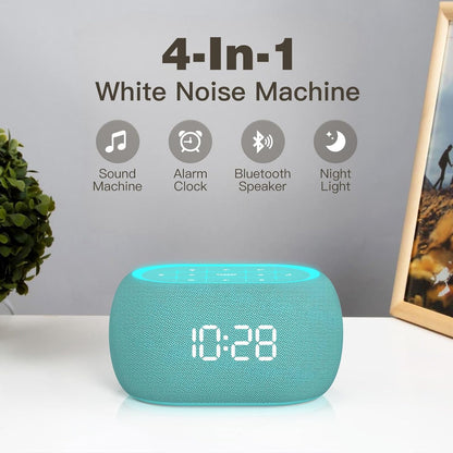 ANJANK White Noise Sound Machine Alarm Clock with Bluetooth Speaker, Hi-Fi Stereo Sound, 21 Soothing Sounds/7 Night Lights, 0-100% Dimmer/Sleep Timer, Soother for Teens Kids Girls, Bedroom, Pink