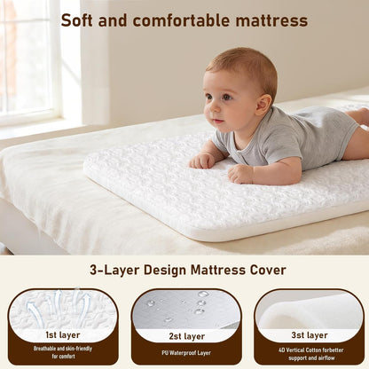 3 in 1 Baby Bassinet Bedside Sleeper,Bedside/Rocking Bassinet for Baby with Waterproof Comfy Mattress and Lockable Wheels,7 Adjustable Height, Easy Folding Portable Crib for Newborn-Khaki