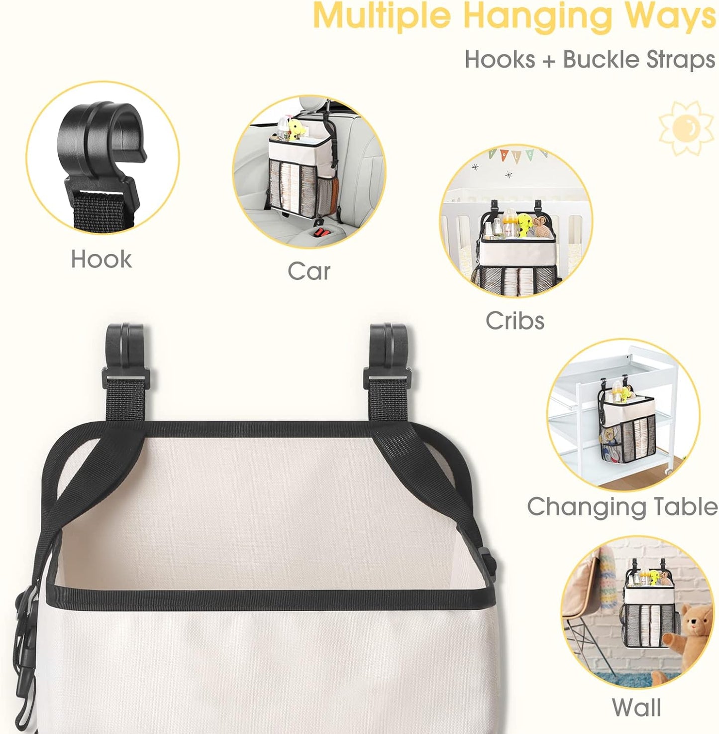 Maliton Changing Table Diaper Organizer - Baby Hanging Diaper Stacker Nursery Caddy Organizer for Cribs Playard Baby Essentials Storage (Gray)