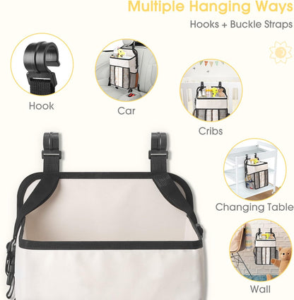 Maliton Changing Table Diaper Organizer - Baby Hanging Diaper Stacker Nursery Caddy Organizer for Cribs Playard Baby Essentials Storage (Gray)