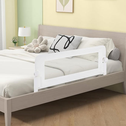 BABY JOY Bed Rails for Toddlers, Swing Down Safety Bed Guard for Convertible Crib, Folding Baby Bedrail for Kids Twin, Double, Full Size Queen & King Mattress (47-Inch, White)