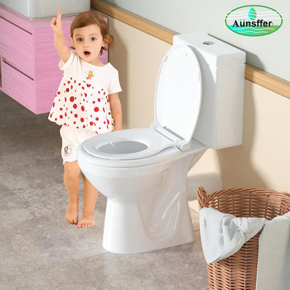 Aünsffer Toddler Toilet Seat with Potty Training Seat Round 16.5inch, 2 in 1 Toilet Seat for Family Built-in Baby Seat Removable, Soft Close + Easy Clean, PP Safe Material, Pink