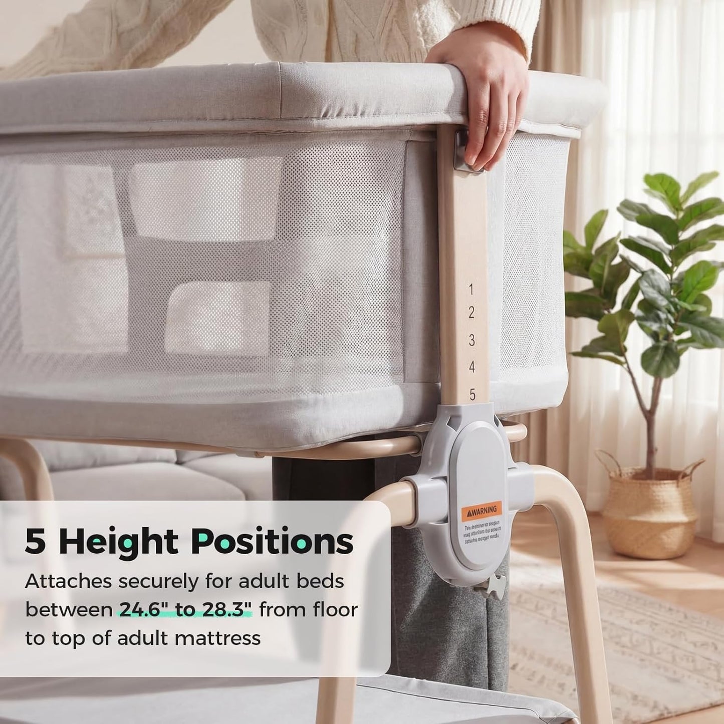 Cowiewie Bassinet Bedside Sleeper, Breathable Baby Bedside Bassinet and Mattress, Lightweight and Portable for Bedside Sleeping, Light Grey
