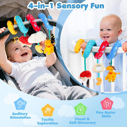 URMYWO Spiral Car Seat Toys for Babies 0-6 Months, Black and White Baby Toys, High Contrast Baby Toys for Newborn, Hanging Toy Fits Stroller, Shower Gift for Boys Girls