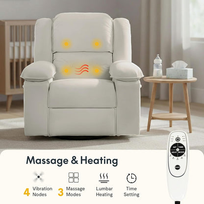 FLEXISPOT Swivel Rocker Recliner Chair for Adults, Massage Recliner Rocking Chair Nursery, 360° Swivel Nursery Glider for Living Room Bedroom, Beige (XRC2)