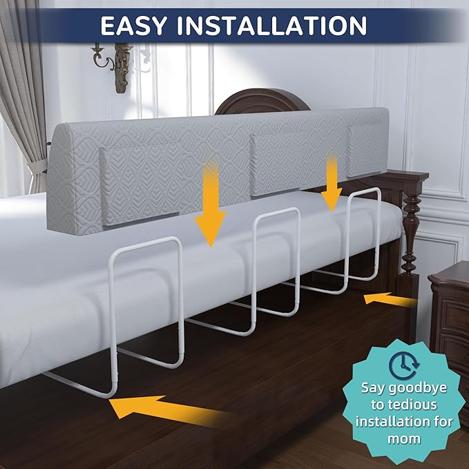 FigTime Bed Bumper for Toddlers, Foam Bed Rail for Toddlers, Toddler Bed Rail Bumper, Soft Safety Bed Guard Rail for Kids, Bed Side Rail for Twin, Full, Queen & King Beds (Grey, 59", 3-Bracket)