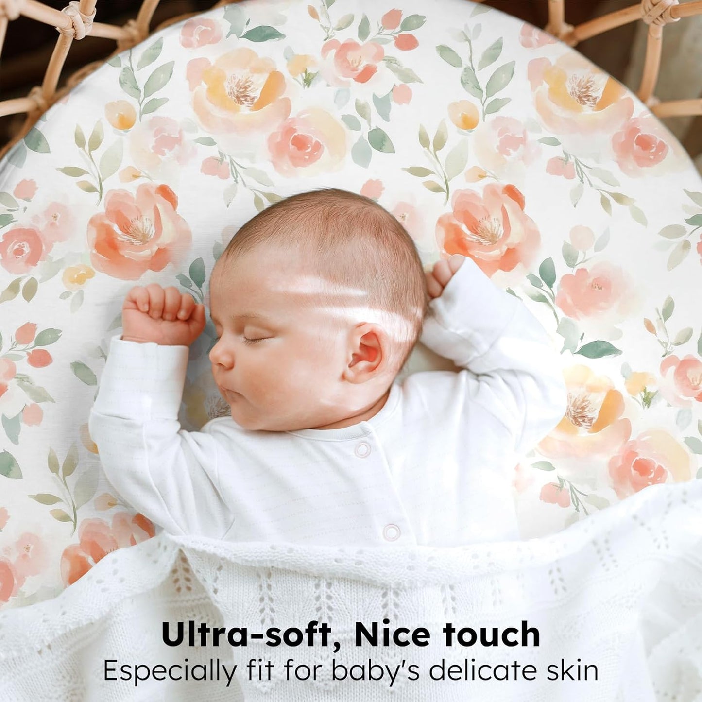 Baby Bedside Bassinet Sheets Girl, 33”x20” Compatible with Baby Delight Dream On Me & Most Rectangle Bedside Sleeper Bassinet Mattress, Super Soft Microfiber Pink Butterfly Flower