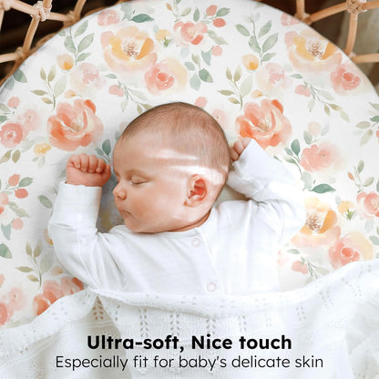 Baby Bedside Bassinet Sheets Girl, 33”x20” Compatible with Baby Delight Dream On Me & Most Rectangle Bedside Sleeper Bassinet Mattress, Super Soft Microfiber Pink Butterfly Flower