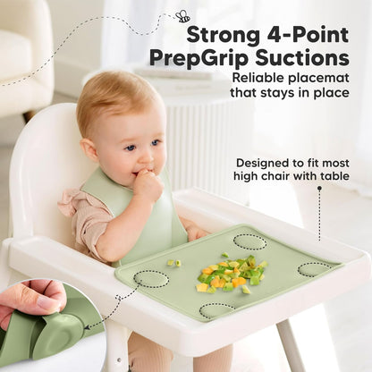 KeaBabies 2pk Silicone Placemats for Toddlers, Kids - 12x9 Non Slip Suction Baby Silicone Placemat for Restaurants, Dining Table,Travel, Easy to Clean, Food Grade/BPA-Free,Small Baby Table Mat(Slate)