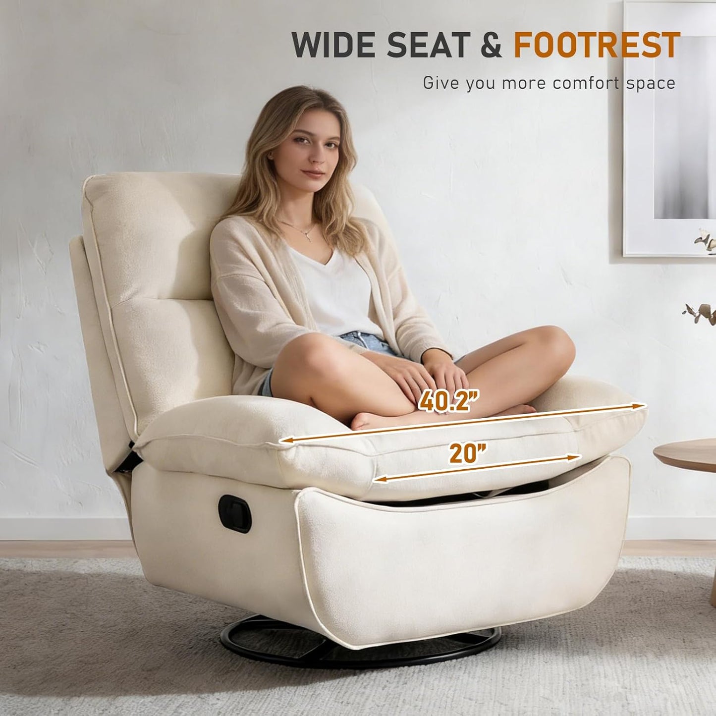 Furnimart Swivel Oversized Recliner Chair, Extra Wide Manual Recliner Chair for Adults, Nursery Glider Rocking Chair Comfy Reading Chair with Side Storage for Living Room, Chenille Burnt Orange