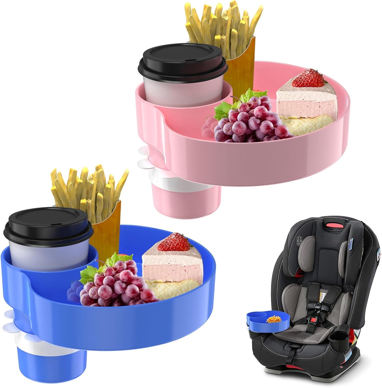 [2 Packs] Kids Car Seat Tray, Travel Tray with Cup Holder for Toddler Baby, Kids Car Seat Food Snack Organizer for Road Trip, Stroller snack tray travel must haves - Black