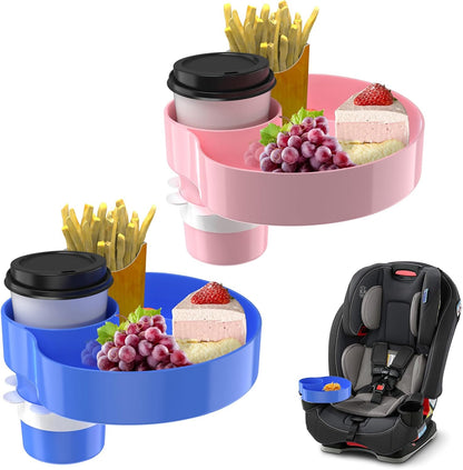 [2 Packs] Kids Car Seat Tray, Travel Tray with Cup Holder for Toddler Baby, Kids Car Seat Food Snack Organizer for Road Trip, Stroller snack tray travel must haves - Black