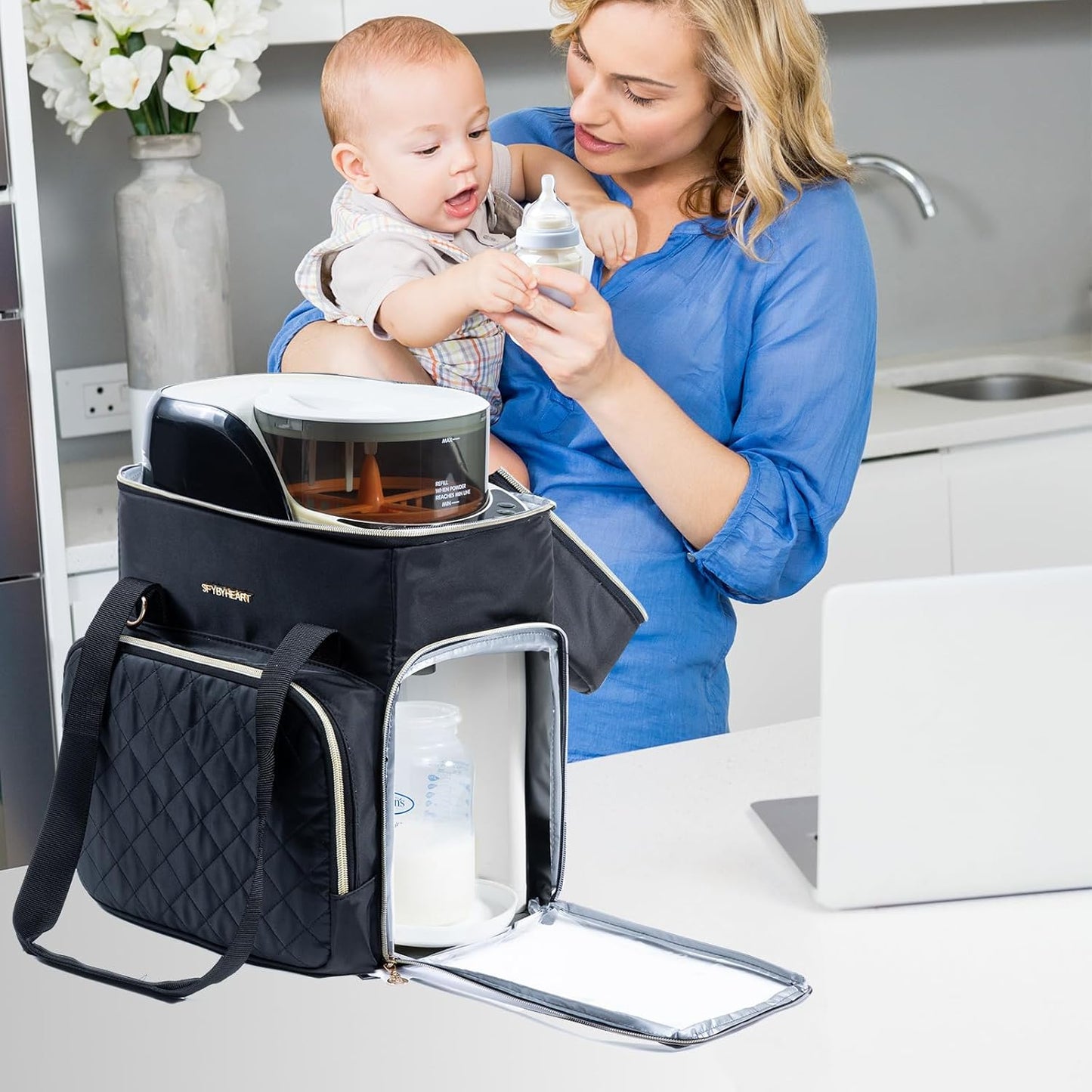 SFYBYHEART Carrying Case Compatible with Baby Brezza Formula Pro Advanced Formula Dispenser Machine Carrying Bag - Baby Formula Mixer Travel Bag with Pockets for Baby Essential, Pumps, Baby Bottles