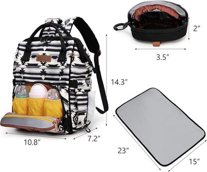 Montana West Wrangler Diaper Bag Backpack Aztec Travel Backpack Purses Western Multi-Function Baby Bags for Mom with Waterproof Insulated Pockets