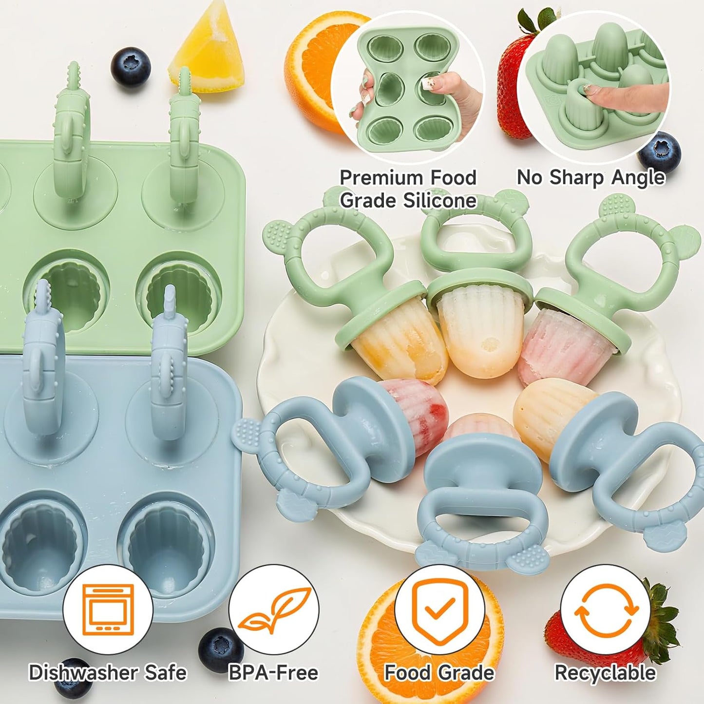 2-in-1 BPA-Free Ice Pop Molds & Silicone Baby Teethers for Teething Relief | Easy Fill Feeder for Breastmilk, Puree & Baby Food | Soothing, Fun & Safe Chewable Teething Toys for Infant & Toddler