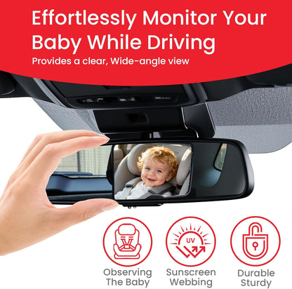 Baby Car Mirror, Safety Car Seat Mirror for Rear Facing Infant, Clear Wide View, Easily Observe the Baby Move, Secure, Shatterproof, Easy Install, Perfect (Black)