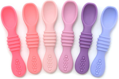 PrimaStella Silicone Chew Spoon Set for Babies and Toddlers | Safety Tested | BPA Free | Baby Spoon 6 Pack (Blue/Green)