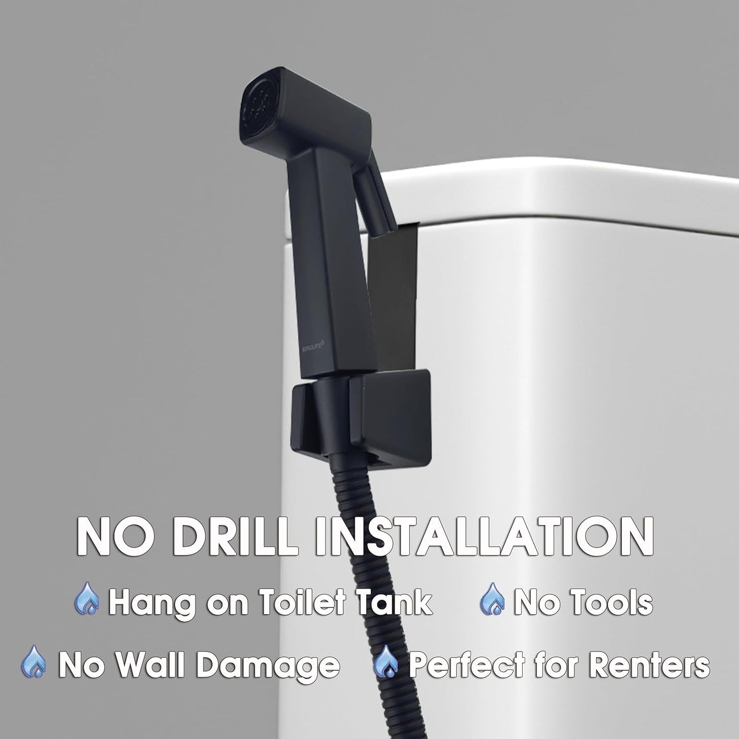 Handheld Bidet Sprayer for Toilet, Lockable Push Button, High Pressure Bathroom Sprayer, Cloth Diaper & Personal Hygiene Sprayer, Tank Mount No-Drill Install, Stainless Hose Set, Black Color