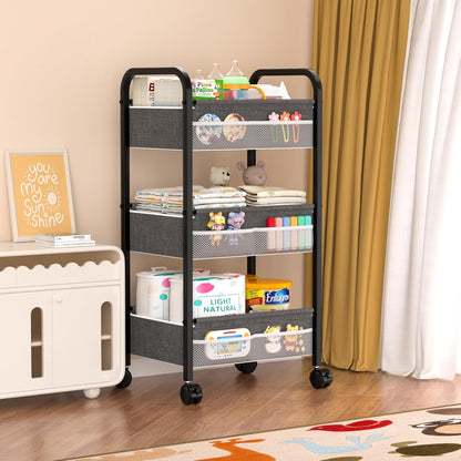 Baby Diaper Caddy Rolling Utility Cart, 3 Tier Baby Essentials Nursery Organizer and Storage with Dividers and Drawers for Crib, Bedroom, Art & Craft Organizer (Black)