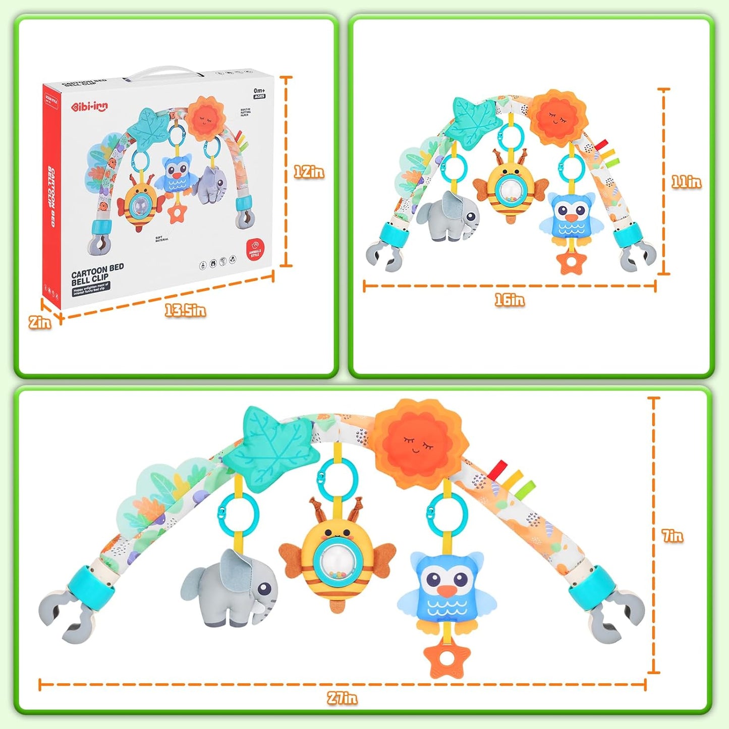 Baby Activity Stroller Arch Toys,Car Seat Toys for Adjustable Bouncer Arch Crib Bassinet Hanging Toys Mobile Clip on Stroller Developing Motor Infants Toddlers Skills with Rattle,Mirror,Teether Gift