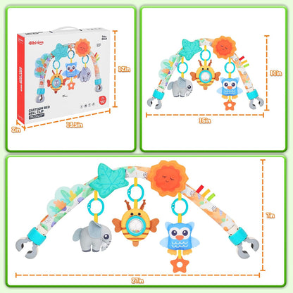 Baby Activity Stroller Arch Toys,Car Seat Toys for Adjustable Bouncer Arch Crib Bassinet Hanging Toys Mobile Clip on Stroller Developing Motor Infants Toddlers Skills with Rattle,Mirror,Teether Gift