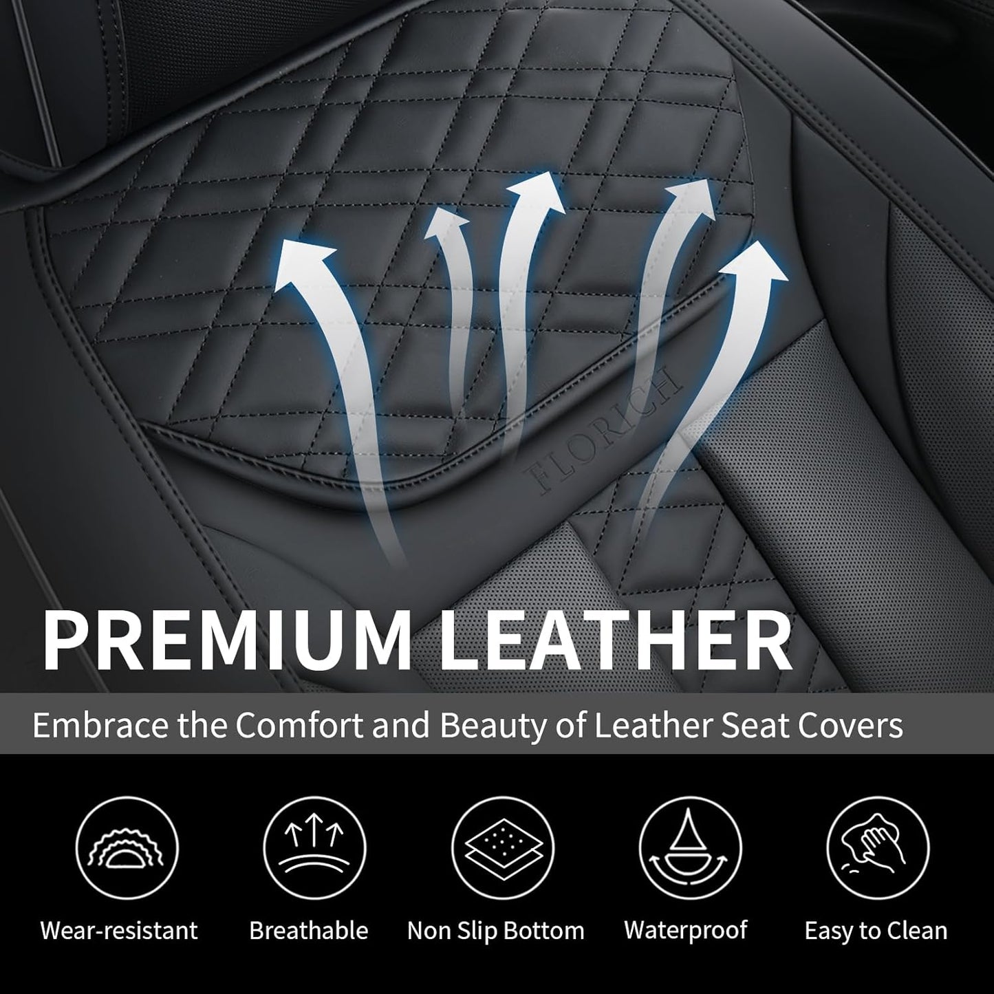FLORICH Car Seat Covers Full Set, Automotive Seat Covers, Black Car Seat Cover, Waterproof Seat Protectors Universal fit for Car Truck Van SUV - Black