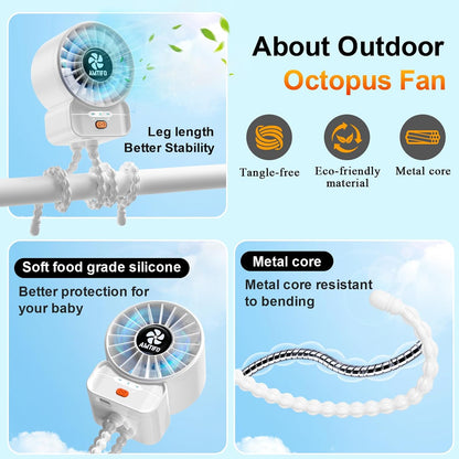 AMTIFO Portable Stroller Fan - 4-Speed Rechargeable USB Fan, Quiet Clip-on Baby Fans for Stroller Crib and Travel - Compact & Battery-Operated Cooling Fans for Baby Comfort on the Go