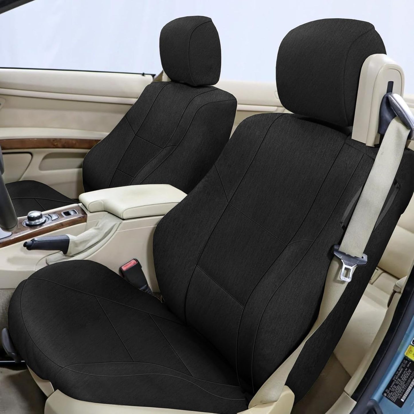 Front Seat Covers Compatible with 2000-2014 BMW 3 Series Convertible 320CI/323CI/325CI/330CI Standard, Heavy Duty Cationic Linen Fabric Seat Protector