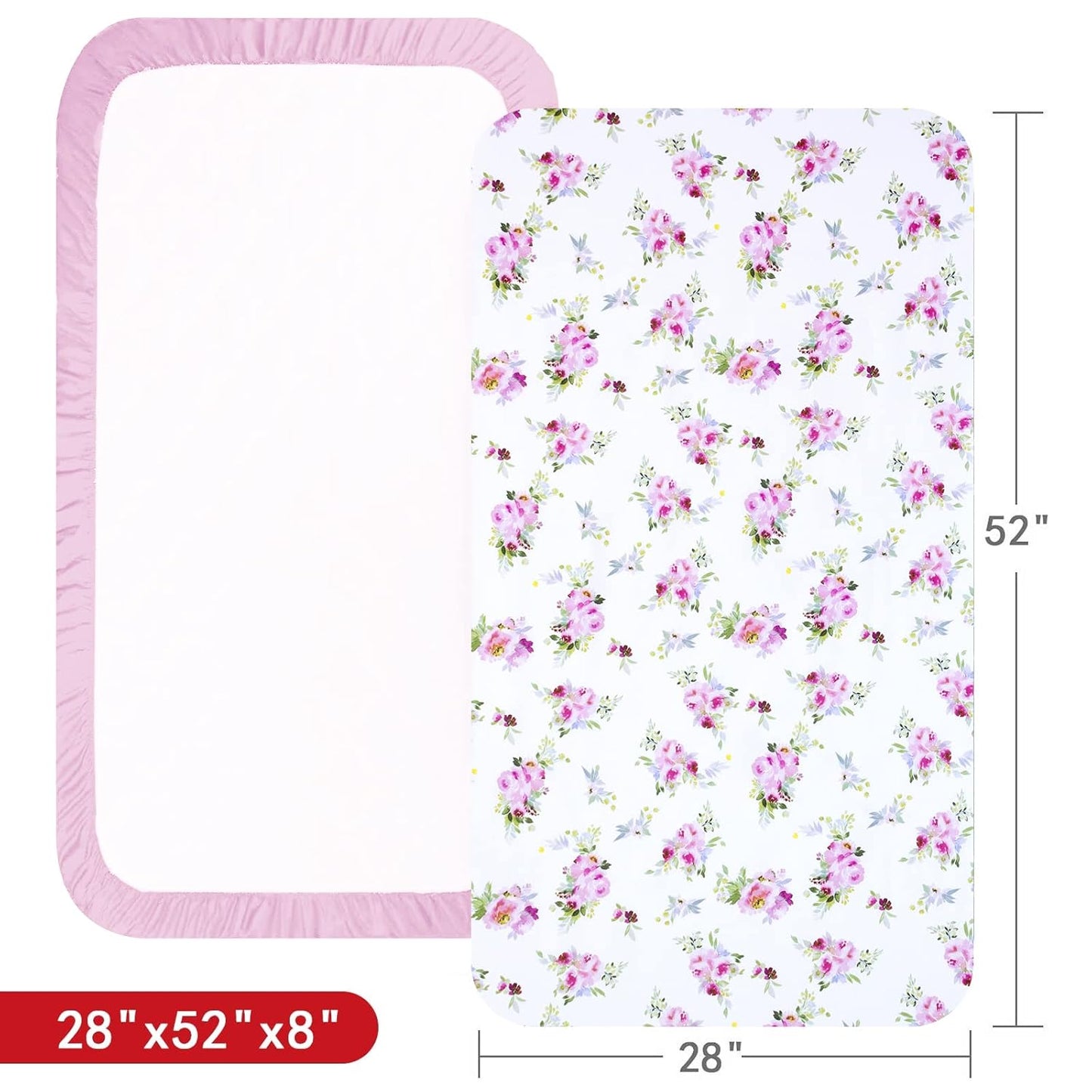 Pack and Play Sheets, 2 Pack Mini Crib Sheets, Stretchy Playard Fitted Sheet, Compatible with Graco Pack n Play, Soft and Breathable Material, Planet & Flower