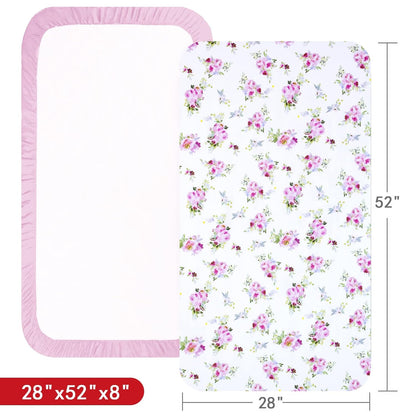 Pack and Play Sheets, 2 Pack Mini Crib Sheets, Stretchy Playard Fitted Sheet, Compatible with Graco Pack n Play, Soft and Breathable Material, Planet & Flower