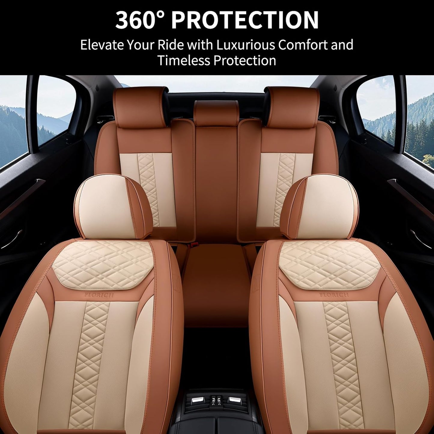 FLORICH Car Seat Covers Full Set, Automotive Seat Covers, Black Car Seat Cover, Waterproof Seat Protectors Universal fit for Car Truck Van SUV - Black