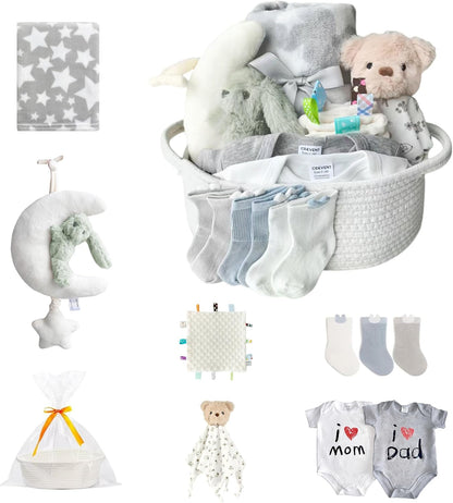CREVENT Diaper Caddy Organizer, Baby Basket with Handle, Table Organizer for Storage, Portable Car Organizer, Baby Shower Gifts + Gift bag with Ribbon