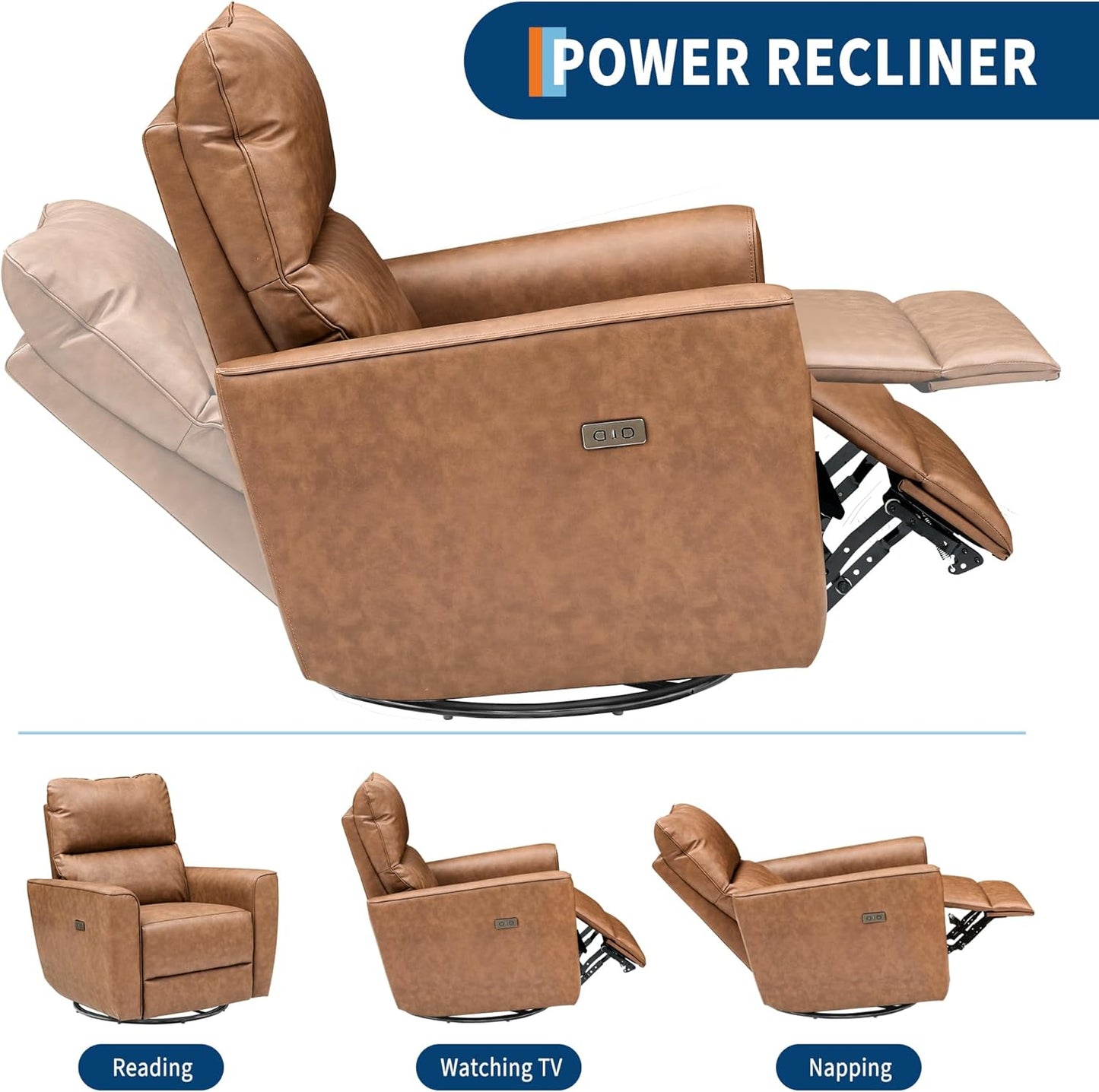 IDEALHOUSE Swivel Rocking Nursery Recliner Chair Rocker Recliner Glider Deep Seat PU Leather Sofa Chair with high Backrest for Nursery, Living Room, Bedroom & Home Movie Theater (Chocolate)