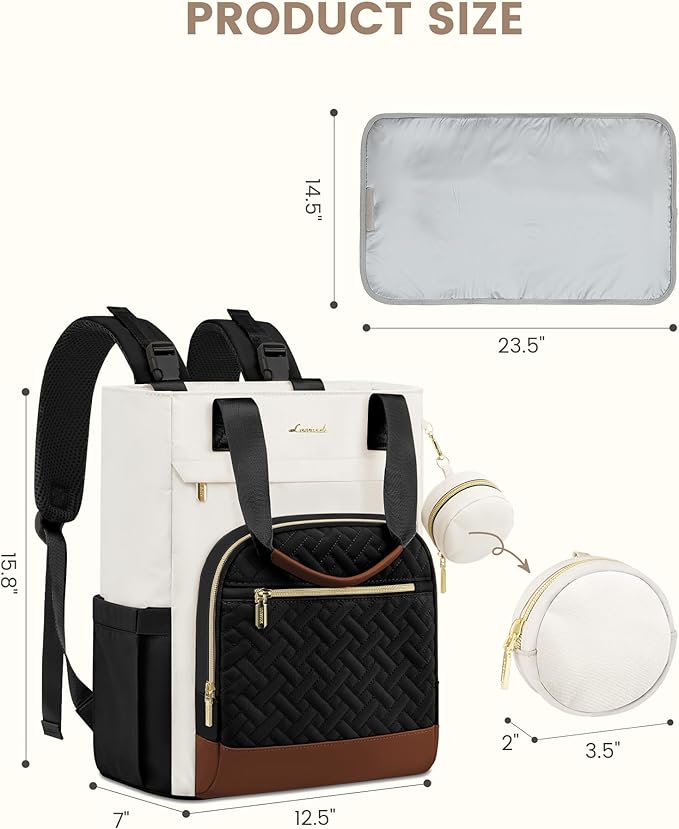 LOVEVOOK Diaper Bag Backpack, Large Capacity Portable Baby Bag with Foldable Diaper Changing Pad, Waterproof Baby Diaper Bags Gift for Mon Dad, Ivory Ebony