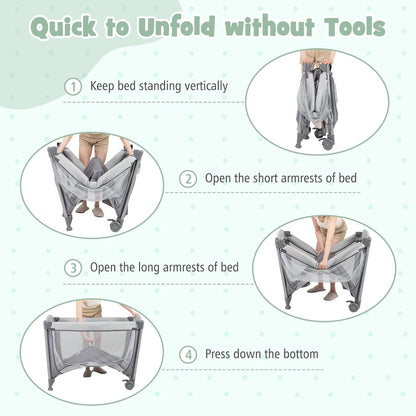 HONEY JOY Pack and Play, 5 in 1 Portable Infant Playpen with Bassinet & Changing Table, Storage Bag, Music Box, Toys, Carry Bag, Nursery Center, Baby Playard Pack n Play Crib for Boys Girls