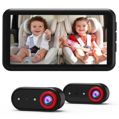 LUCKVIEW BM2 PRO Dual Baby Car Camera, 5.2" 1080P HD Display for Rear-Facing Car Seats, IR Night Vision, Anti-Shake Mount, Easy Install – Ideal for Parents with 2 Kids and Pets (Blue)