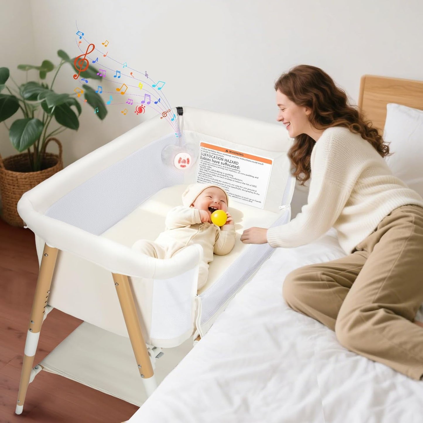 Baby Bassinet, 3 in 1 Bedside Bassinet Sleeper for Newborn, Portable Baby Crib with 4 Detachable Wheels & Adjustable Height, Breathable Mesh & Mattress, Mosquito Net& Storage Basket (Grey)