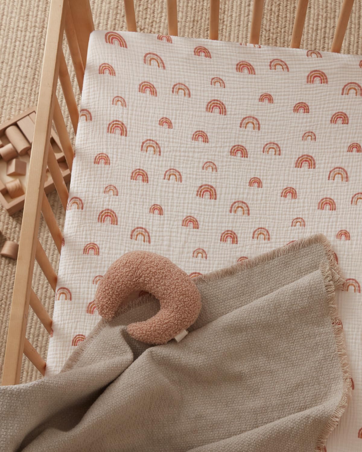 Blissful Diary Muslin Bassinet Sheets for Baby Girls Boys, Boho Soft Cotton Fitted for Oval Hourglass Rectangle Mattress, 2 Pack(Sunshine&Brown)