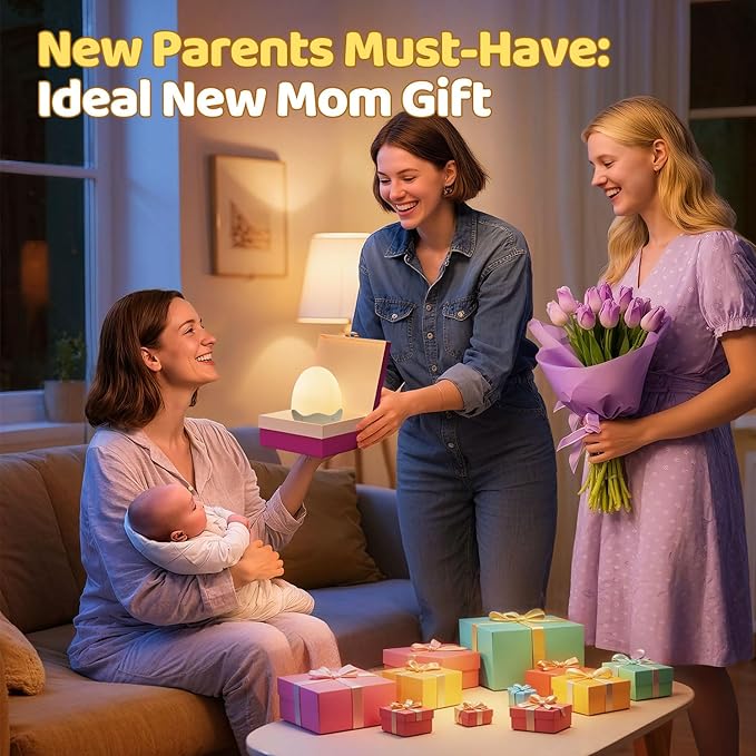 COOLNIGHT Nursery Night Light with Clock,10 Brightness+10 Colors Egg Light for Nursery,Touch+Remote+3600mAh Rechargeable Egg Night Light for Baby Nursery,Warm Light for Breastfeeding 1h Timer&Portable