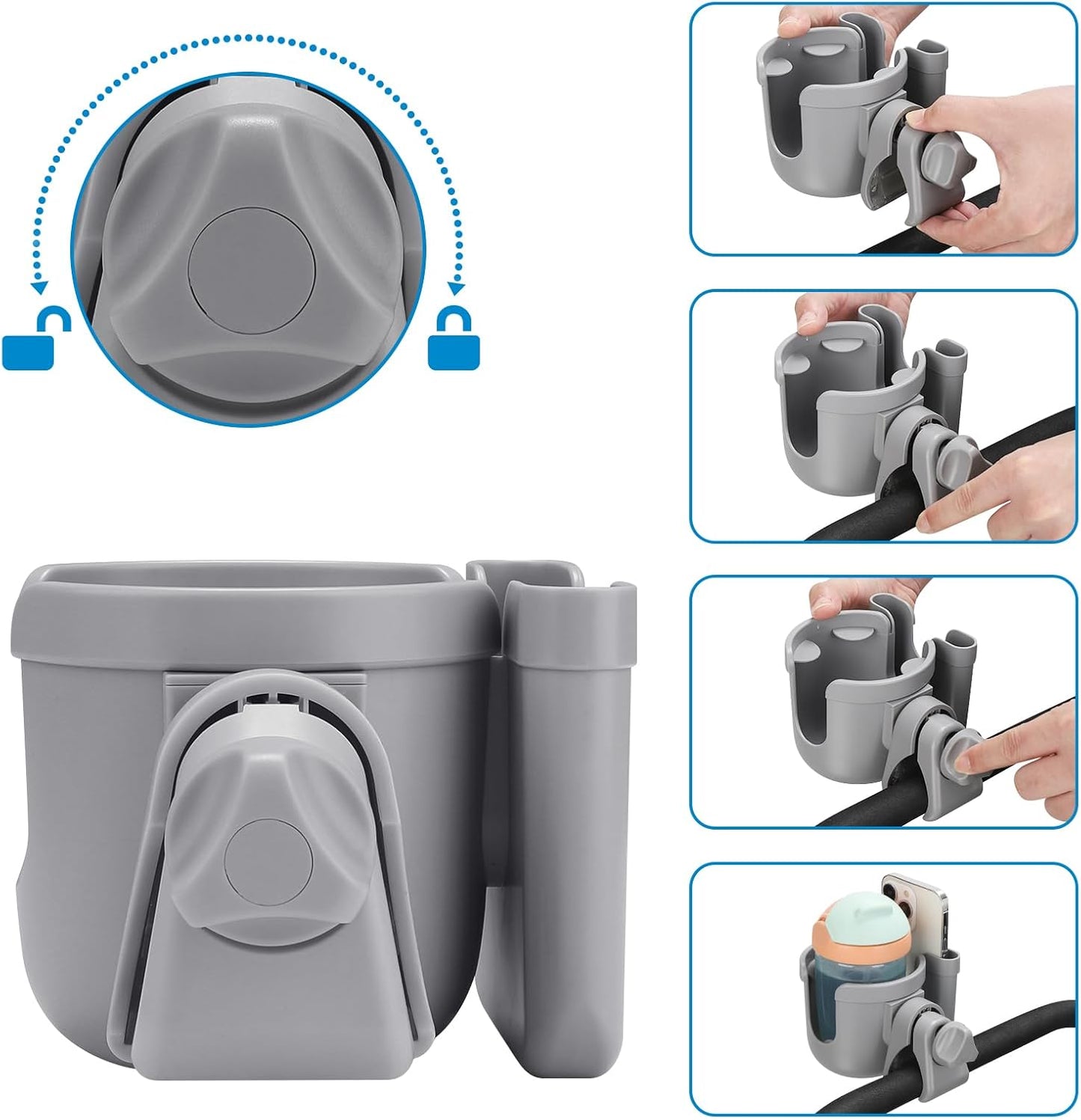 Accmor Stroller Cup Holder with Phone Holder, Bike Cup Holder, Universal Cup Holder for Uppababy Nuna Doona Strollers, 2-in-1 Cup Phone Holder for Stroller Bike Accessory