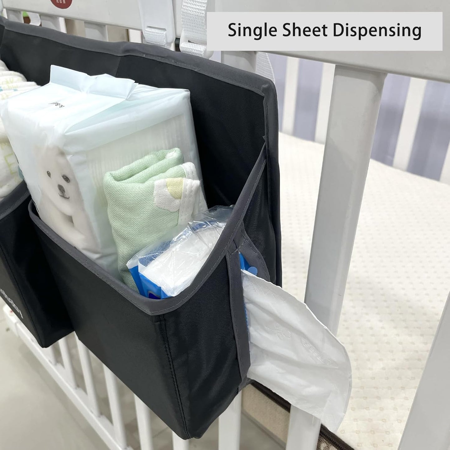 Hanging Baby Diaper Caddy, 3-in-1 Diaper Caddy Organizer Holder For Baby Crib, Nursery Organization Diaper Stacker Storage For Crib, Changing Table-Grey