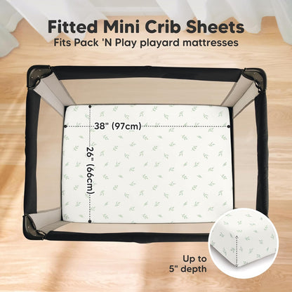 2 Pack and Play Sheets, Waterproof Mini Crib Sheets Fitted - 38x26 Organic Cotton Pack N Play Sheets for Graco Pack and Play Mattress, Playard Baby Crib Sheets,Neutral for Boy,Girl,Toddler(KeaSafari)