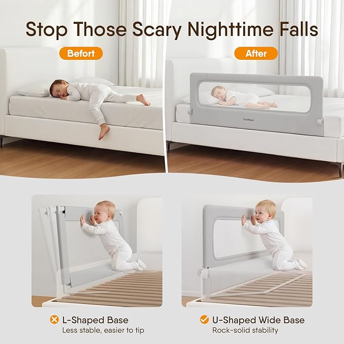 Folding Bed Rail for Toddlers, Baby Bed Rail Guard with Reinforced Anchor Safety System, Toddler Bed Rails for King Size Beds, Twin, Full, Queen (Grey, 59" L x 21.6" H)